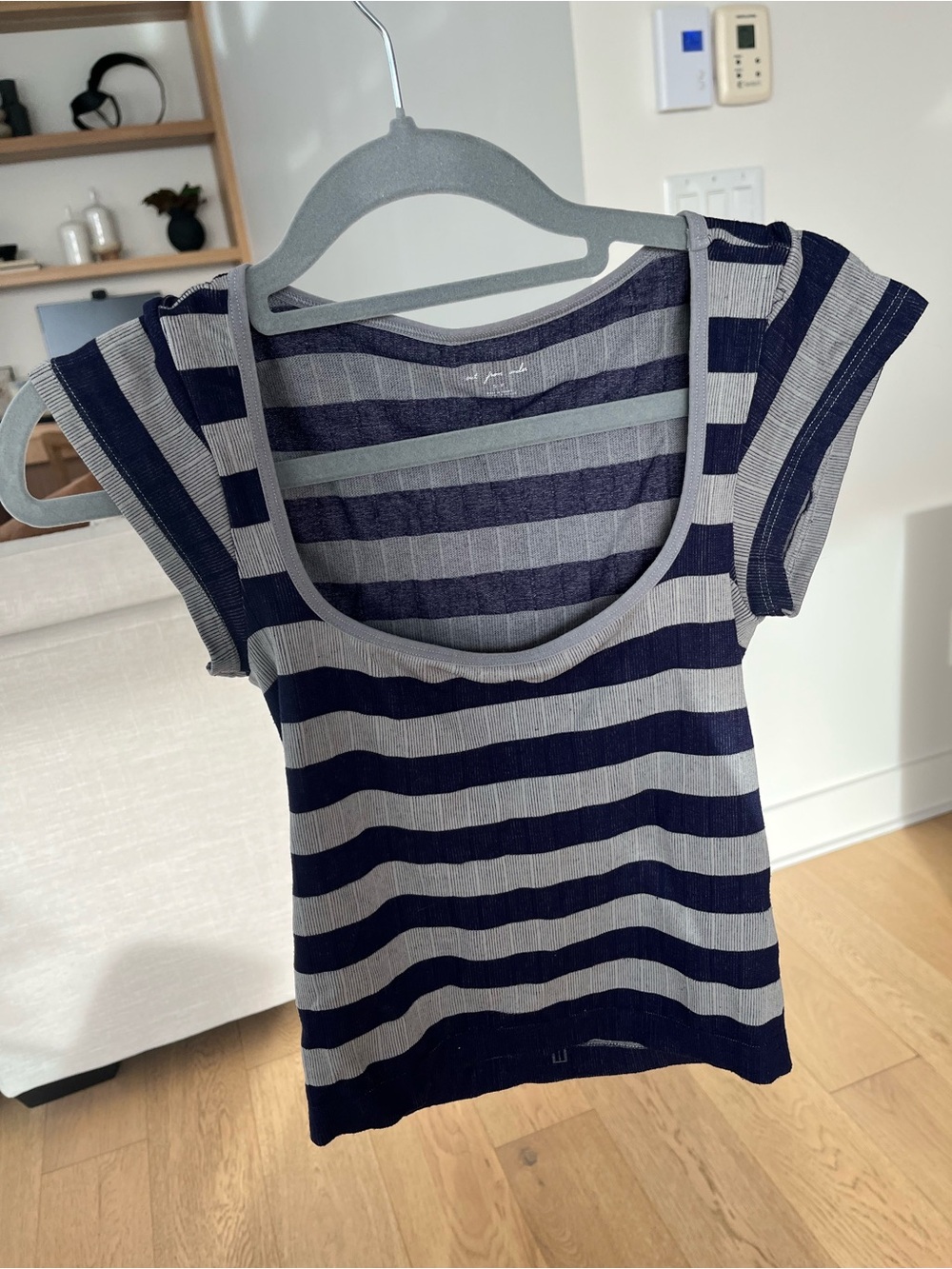 Urban outfitters striped Navy and Gray Ribbed Scoop Neck Top